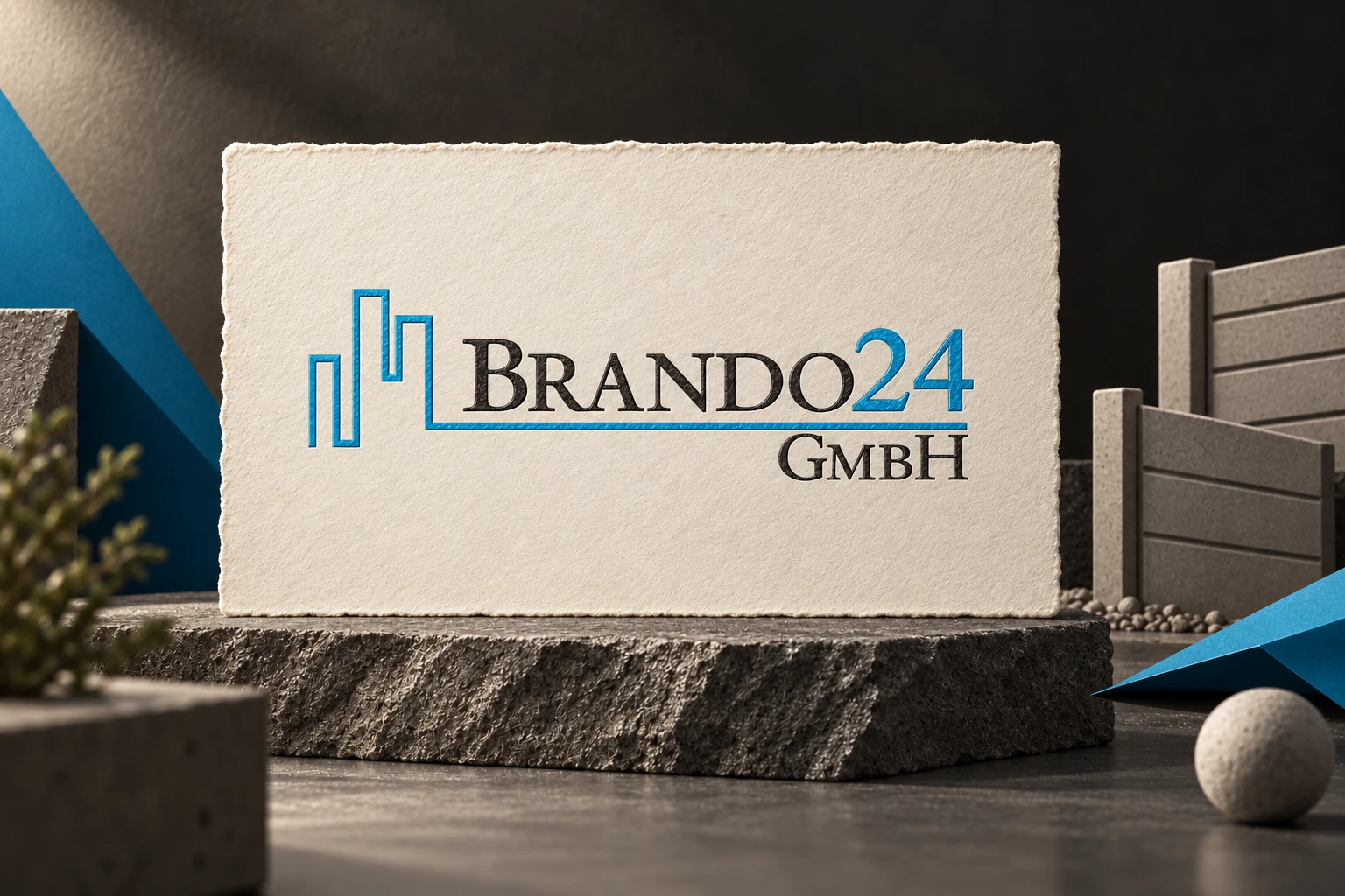 Brando24 Logo auf Naturpapier mit dezenten Betonzaun-Elementen