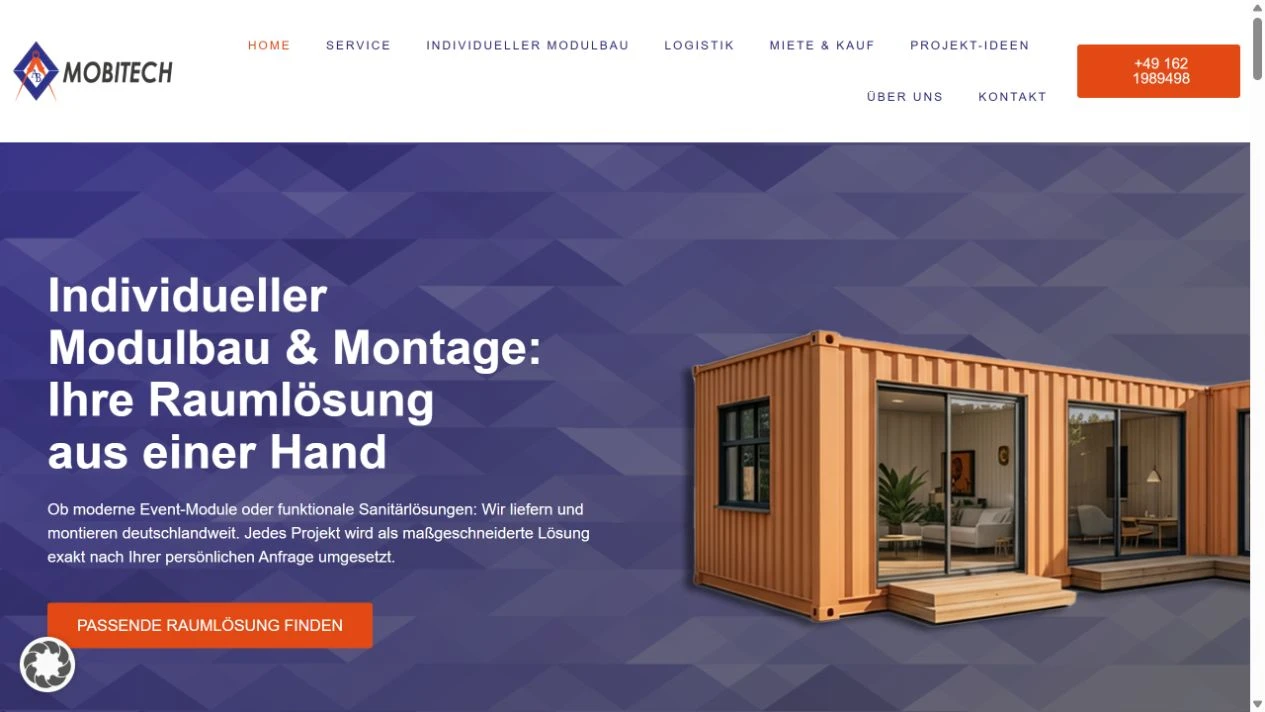 Originale Desktopansicht der von IDEA Studios gestalteten MOBITECH-Website, Stand Oktober 2026